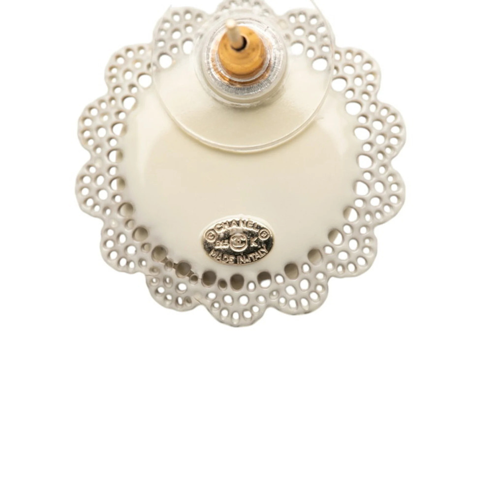 CHANEL White Pearl Logo Earrings - Picture 3 of 3